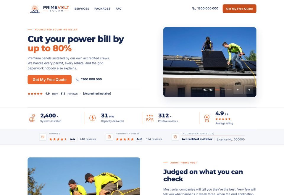 Option 2 — light hero with text on the left and a rounded photo on the right